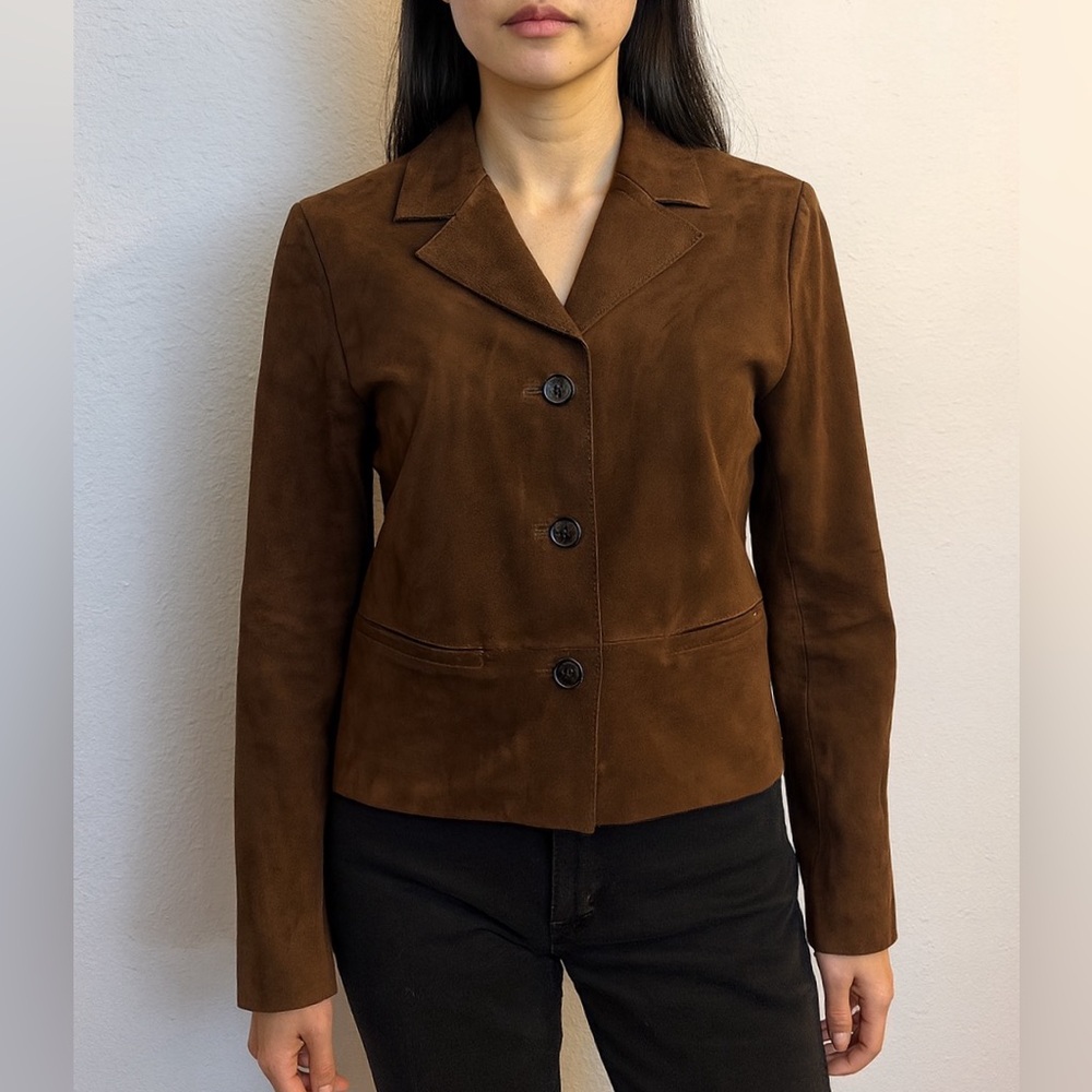 NWT JASON WU Brown Suede Button-Front Jacket Classic Tailored Fit Blazer - Picture 15 of 16